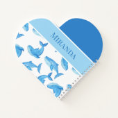 ブルーホエールズあなたの名前海シーライフハート形 ノートブック (裏面)