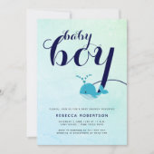ブルーホエールネイビータイポグラフィ海男の赤ちゃんシャワー 招待状 (正面)