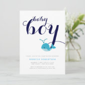 ブルーホエールネイビータイポグラフィ男の赤ちゃんシャワー 招待状 (スタンド正面)