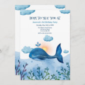 ブルーホエールバースデーパーティーへの招待 招待状 (正面/裏面)