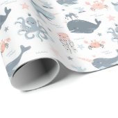 ブルーホエールピンクタコ中性カラーズシー海 ラッピングペーパー (ロールコーナー)