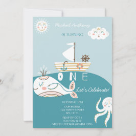 ブルーホエールファースト誕生日招待状 招待状