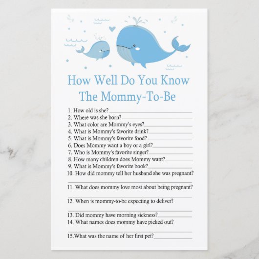 ブルーホエールベビーシャワーゲームをどれだけ知っているか (正面)