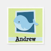 ブルーホエールライムグリーン&ホワイトストライプホテル スタンダードカクテルナプキン (正面)