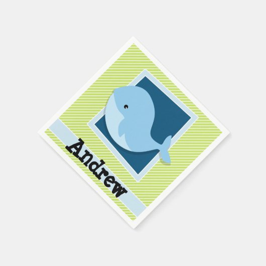 ブルーホエールライムグリーン&ホワイトストライプホテル スタンダードカクテルナプキン (角)