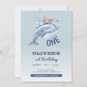 ブルーホエールワンボーイ1歳の誕生日 招待状 (正面)