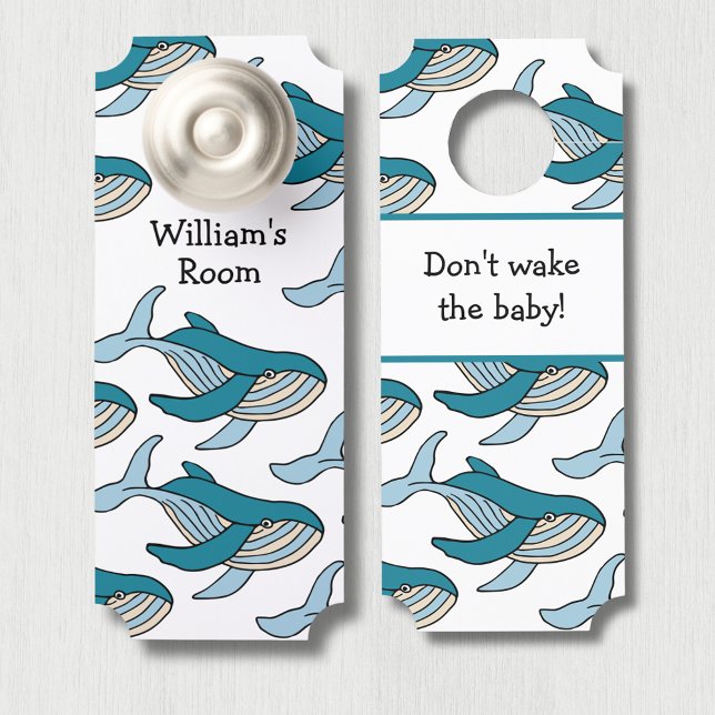 ブルーホエール男の子用保育園インテリア オーダーメイド ドアノブサイン (Blue whale personalized boys bedroom, baby boy nursery, door hanger.  Don't wake the baby!)