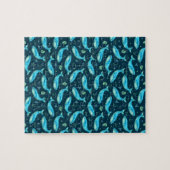 ブルーホエール航海の海ビーチキュートパターン ジグソーパズル (横)