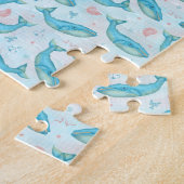 ブルーホエー航海のル海ビーチキュートシーティール(緑がかった色) ジグソーパズル (側面)