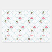 ブルーホタテのタイルホリーブランチクリスマス ラッピングペーパーシート (正面)