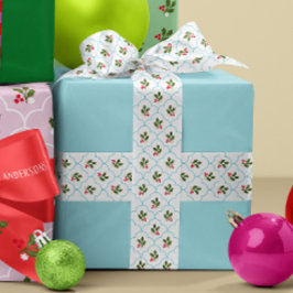 ブルーホタテのホリーブランチ&ベリークリスマス サテンリボン