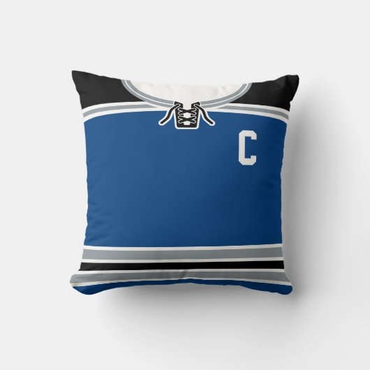 ブルーホッケージャージーの名前と番号のテンプレート クッション (正面)