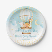 ブルーホットエアバルーンかわいい動物の男の子の赤ちゃんシャワー ペーパープレート (正面)