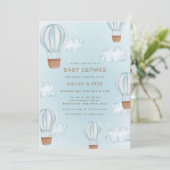 ブルーホットエアバルーンクラウドスターボーイベビーシャワー 招待状 (スタンド正面)