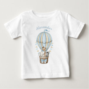ブルーホットエアバルーンサファリアニマルズ1st誕生日 ベビーTシャツ