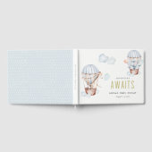 ブルーホットエアバルーンサファリ動物ベビーシャワー ゲストブック (全面)