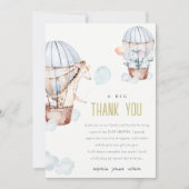 ブルーホットエアバルーンサファリ動物ベビーシャワー サンキューカード (正面)