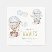 ブルーホットエアバルーンサファリ動物ベビーシャワー スタンダードカクテルナプキン (正面)