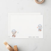 ブルーホットエアバルーンサファリ動物ベビーシャワー ノートカード (正面/裏面インサイチュ)