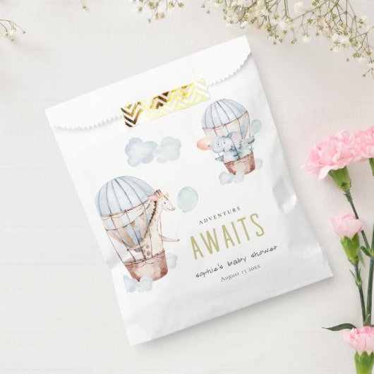 ブルーホットエアバルーンサファリ動物ベビーシャワー フェイバーバッグ (封をした状態)