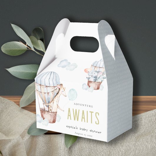 ブルーホットエアバルーンサファリ動物ベビーシャワー フェイバーボックス