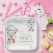 ブルーホットエアバルーンサファリ動物ベビーシャワー ペーパープレート (パーティー)