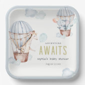 ブルーホットエアバルーンサファリ動物ベビーシャワー ペーパープレート (正面)