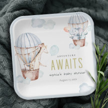 ブルーホットエアバルーンサファリ動物ベビーシャワー