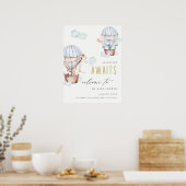 ブルーホットエアバルーンサファリ動物ベビーシャワー ポスター (キッチン)