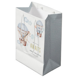 ブルーホットエアバルーンサファリ動物ベビーシャワー ミディアムペーパーバッグ