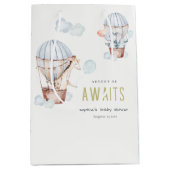 ブルーホットエアバルーンサファリ動物ベビーシャワー ミディアムペーパーバッグ (正面)