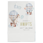 ブルーホットエアバルーンサファリ動物ベビーシャワー ミディアムペーパーバッグ (裏面)