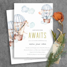 ブルーホットエアバルーンサファリ動物ベビーシャワー