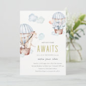 ブルーホットエアバルーンサファリ動物ベビーシャワー 招待状 (スタンド正面)