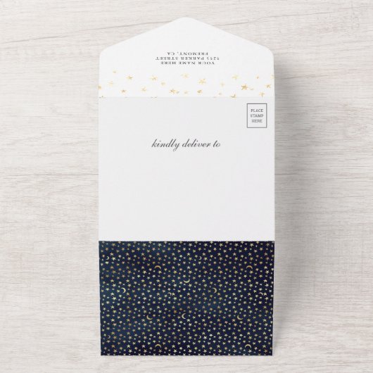 ブルーホットエアバルーンテディベア海軍ベビーシャワー オールインワン招待状 (外側)