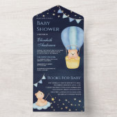 ブルーホットエアバルーンテディベア海軍ベビーシャワー オールインワン招待状 (内側)