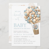 ブルーホットエアバルーンテディベア赤ちゃんシャワー招待状 招待状 (正面/裏面)