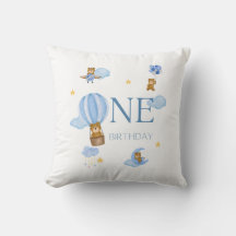 ブルーホットエアバルーンベア 1歳の誕生日ベビーTシャツ
