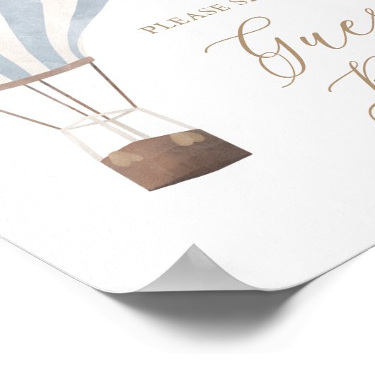 ブルーホットエアバルーンベビーシャワーゲストブックサイン ポスター (角)