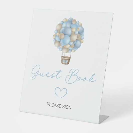 ブルーホットエアバルーンベビーシャワーゲストブック 台座サイン (正面)