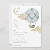 ブルーホットエアバルーンホワイト男の子の赤ちゃんシャワー 招待状 (正面)