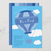 ブルーホットエアバルーンボーイベビーシャワーヴィンテージ 招待状 (正面/裏面)
