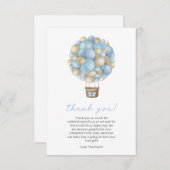 ブルーホットエアバルーンボーイベビーシャワー サンキューカード (正面/裏面)