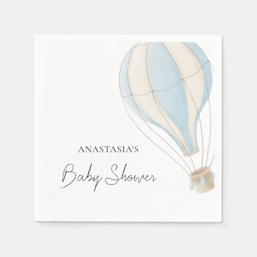 ブルーホットエアバルーンボーイベビーシャワー スタンダードカクテルナプキン (正面)