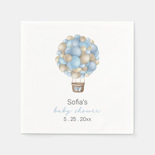 ブルーホットエアバルーンボーイベビーシャワー スタンダードカクテルナプキン (正面)
