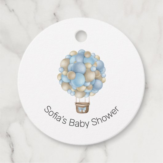 ブルーホットエアバルーンボーイベビーシャワー フェイバータグ (正面)