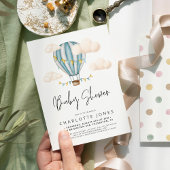 ブルーホットエアバルーンボーイベビーシャワー 招待状