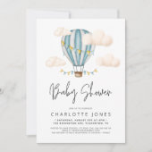 ブルーホットエアバルーンボーイベビーシャワー 招待状 (正面)