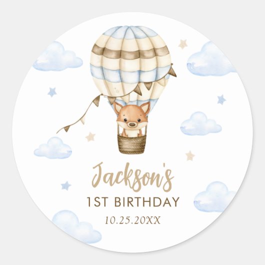 ブルーホットエアバルーンボーイ第1誕生日 ラウンドシール (正面)