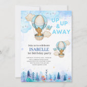 ブルーホットエアバルーン招待、1歳の誕生日 招待状 (正面)